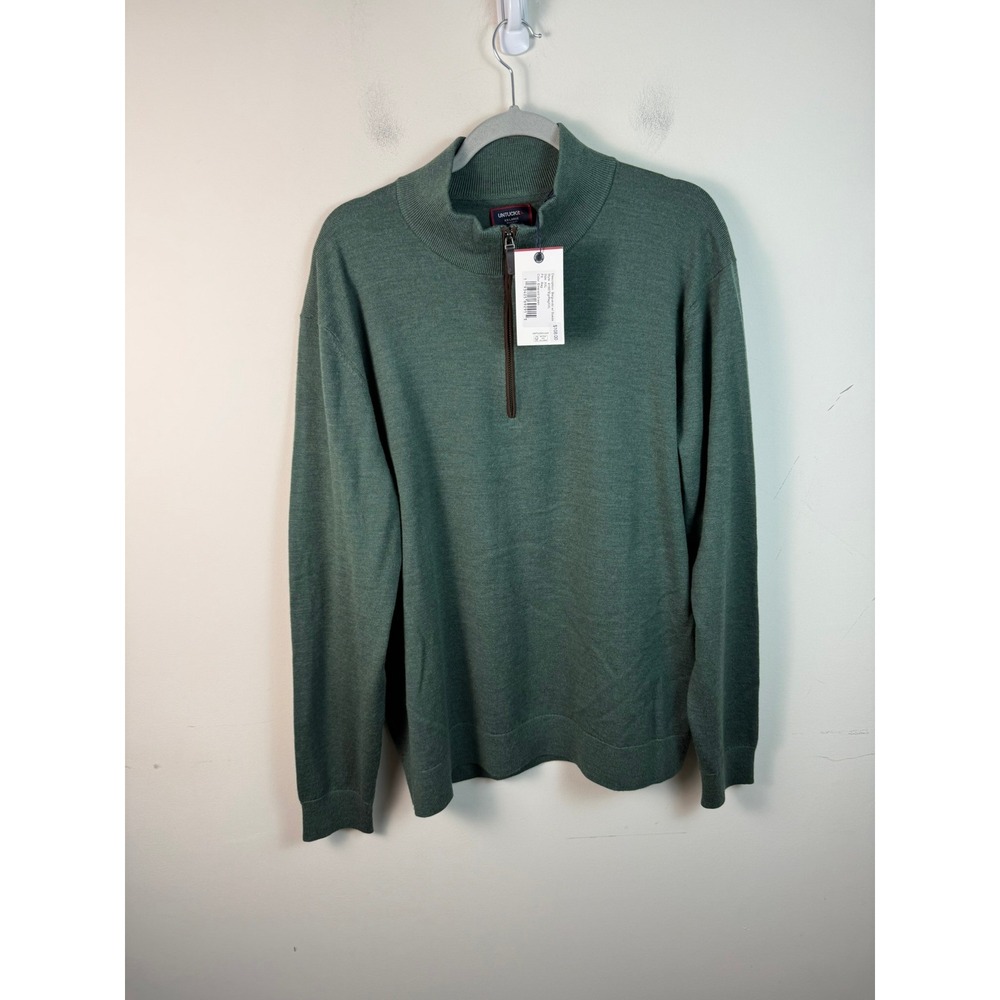 NEW UNTUCKit Belguardo Emerald Green Merino Wool Quarter Zip Sweater XXL Regular